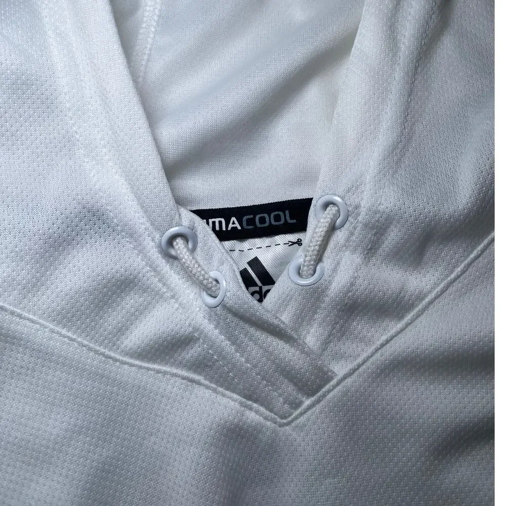 Adidas - White & Gray Striped - Hooded Workout Top